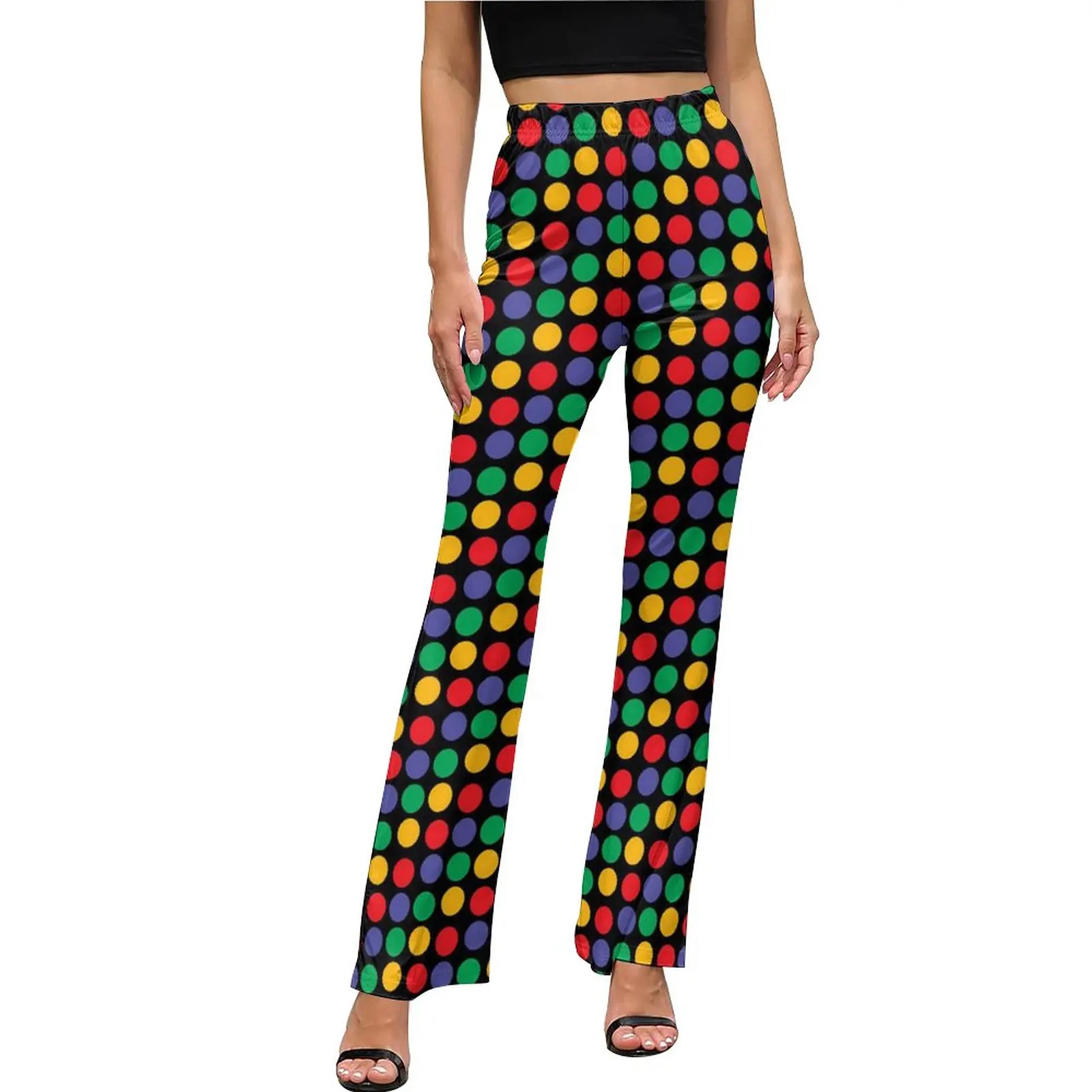 

Rainbow Polka Dots Casual Pants Colorful Print Sexy Workout Design Flared Trousers High Waist Slim Stretch Streetwear Pants