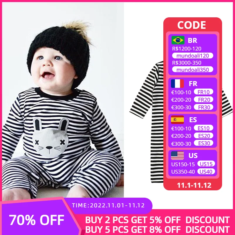 

Spring Summer Cotton Baby Girl Rompers Long Sleeve One-Pieces Stripe Newborn Baby Girl Boy Clothes Baby Girl Outfit
