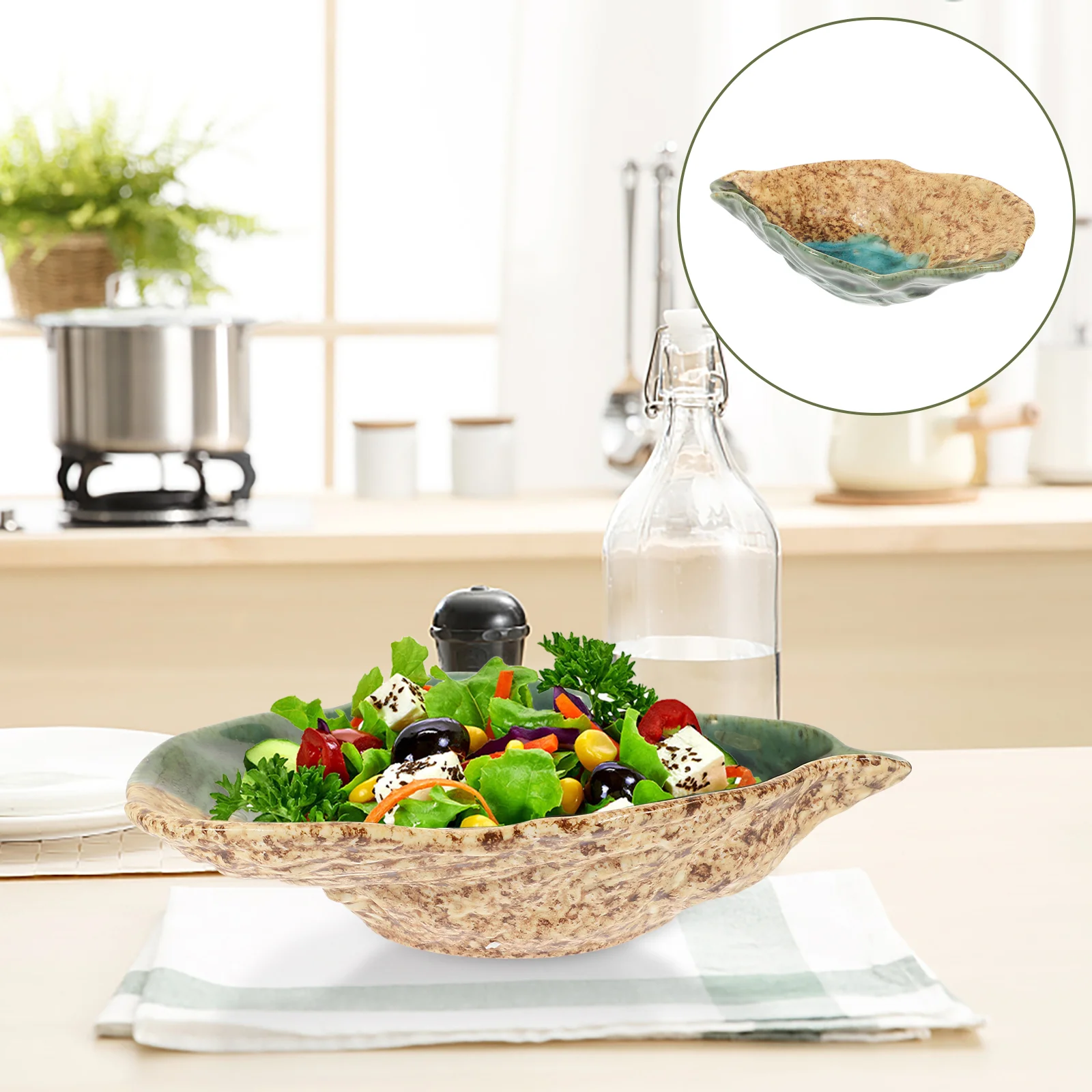 

Kitchen Plate Ceramic Serving Plate Oyster Shell Style Storage Dish Cake Storage Tray