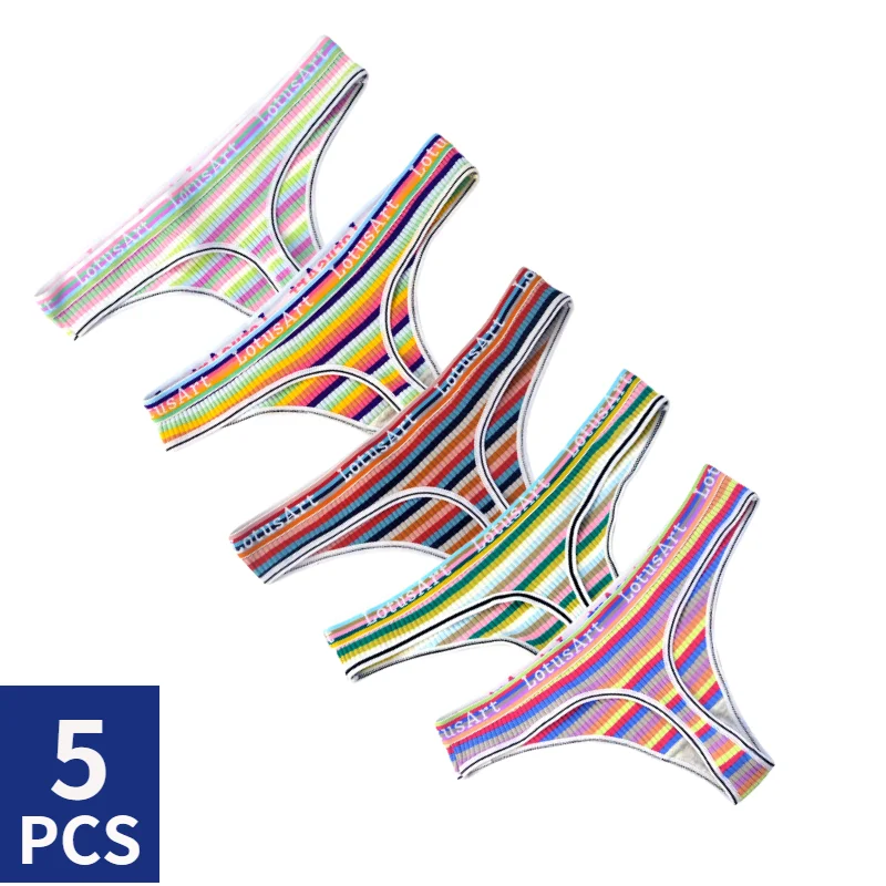 

5 шт./компл. цветные женские хлопковые стринги, женские трикотажные трусики, женские стринги с Т-образной спинкой, нижнее белье, сексуальное ...