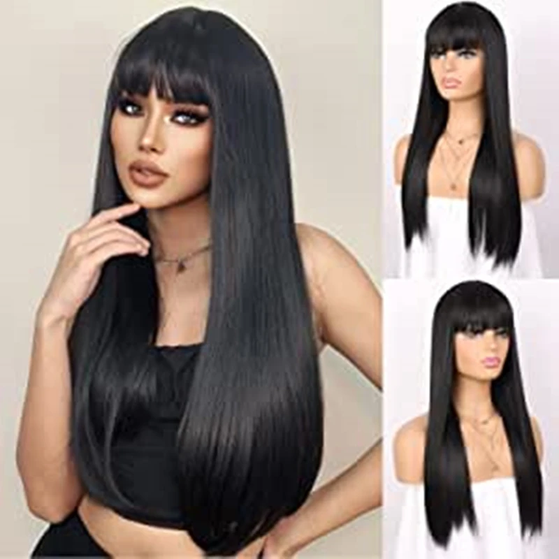 26Inch 180%Density Natural Black Long Silky Straight Middle Part Lace Front Wigs With Baby Hair For Black Women