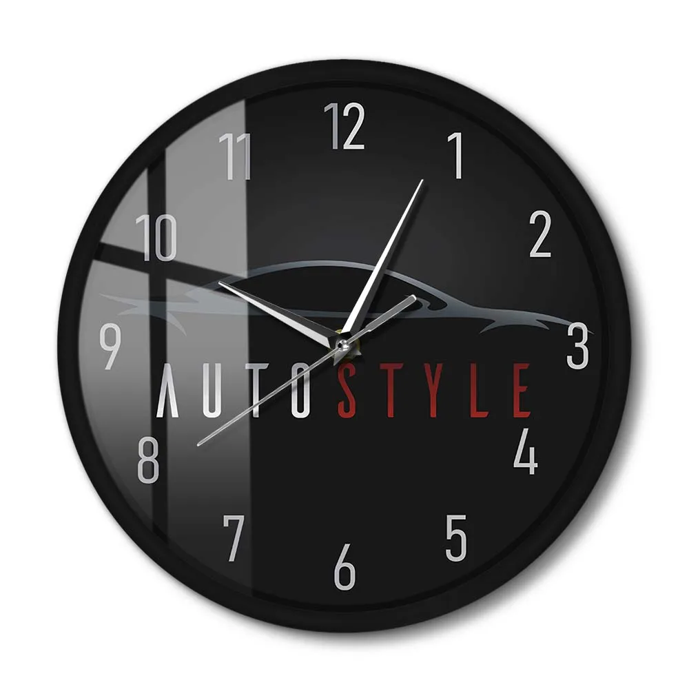 

Auto Style Driving Car Logo Modern Silent Metal Frame Wall Clock Non-ticking Vehicle Garage Business Sign Hanging Wall Watch