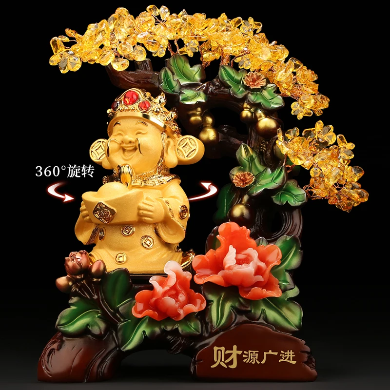 

Fortune Tree Decoration Home Living Room, Lucky God of Wealth To Open A Store Gifts Office Store Decor Resin Figurines