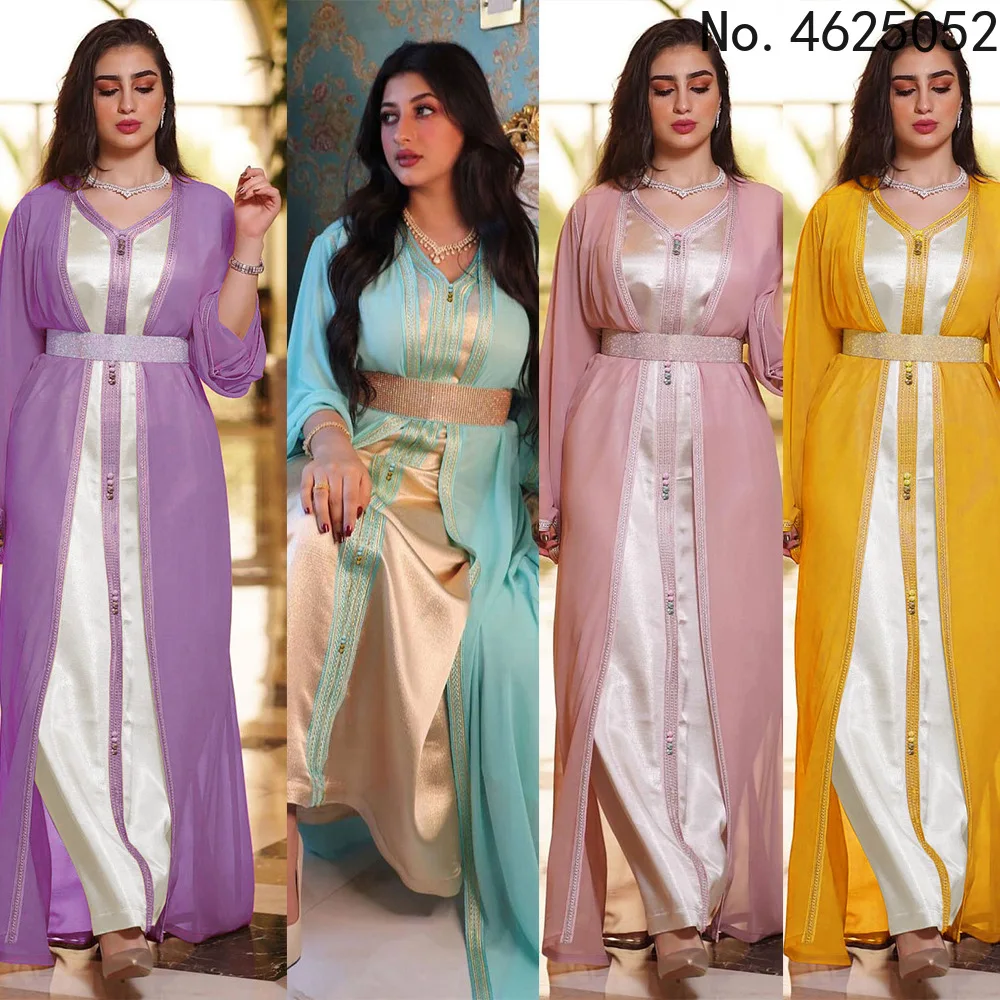 

Женское платье с длинным рукавом, длинное платье-абайя из полиэстера с V-образным вырезом, лето 2022