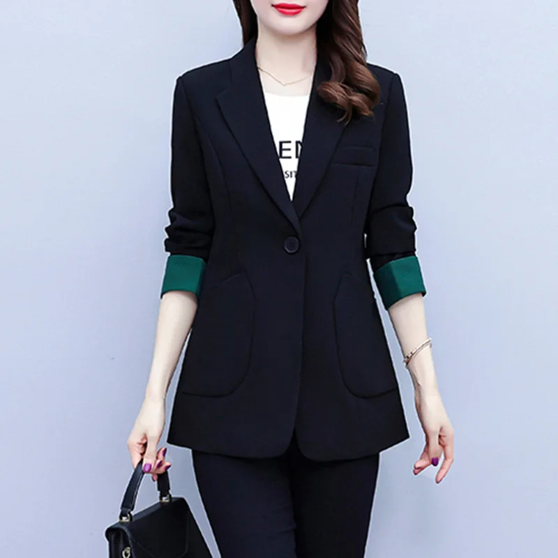 Fashion Slim Suit Jacket Women's Long Sleeve Leisure Blazer Tops New Spring Autumn Professional Blazer Jacket Female Outwear