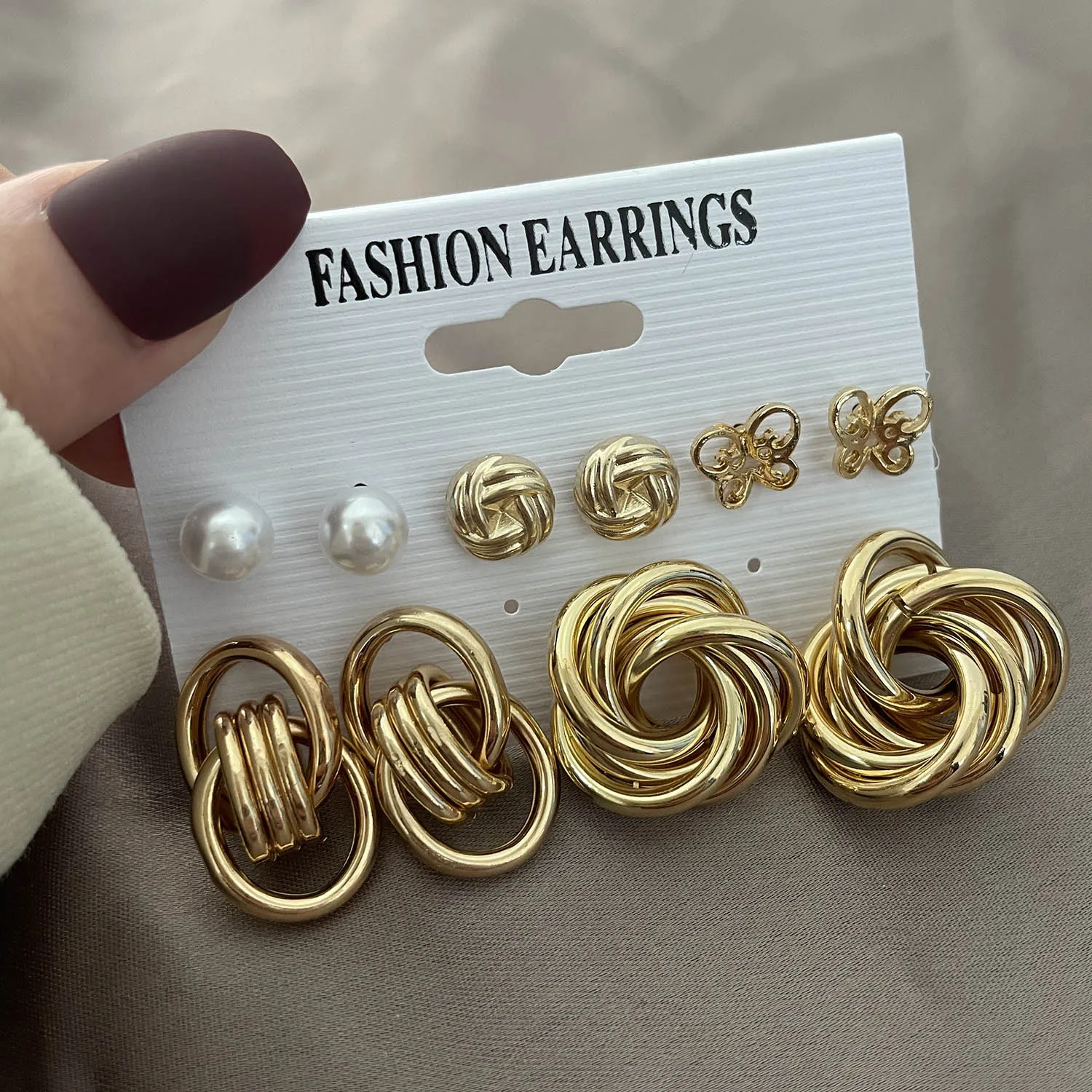 

Trendy Geometric Gold Color Metal Earrings Set For Women Girls Butterfly Circle Hoop Spiral Punk Pearl Dangle Earring Jewelry
