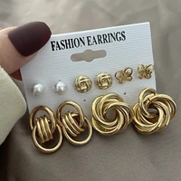 trendy geometric gold color metal earrings set for women girls butterfly circle hoop spiral punk pearl dangle earring jewelry