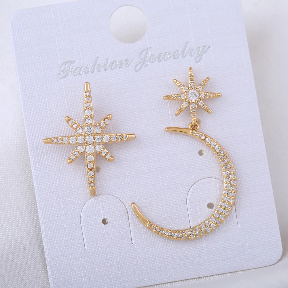 

CZ Moon Star Dangle Small Stud Earrings Women Girls Sparkling Charms Crystal Asymmetrical Snowflake Crescent Drop Mini Jewelry