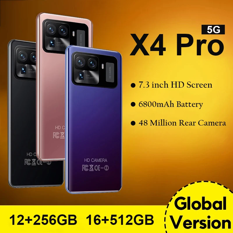 Смартфон глобальная версия X4 Pro 7 3 дюйма 6800 512 ГБ разблокированные мобильные