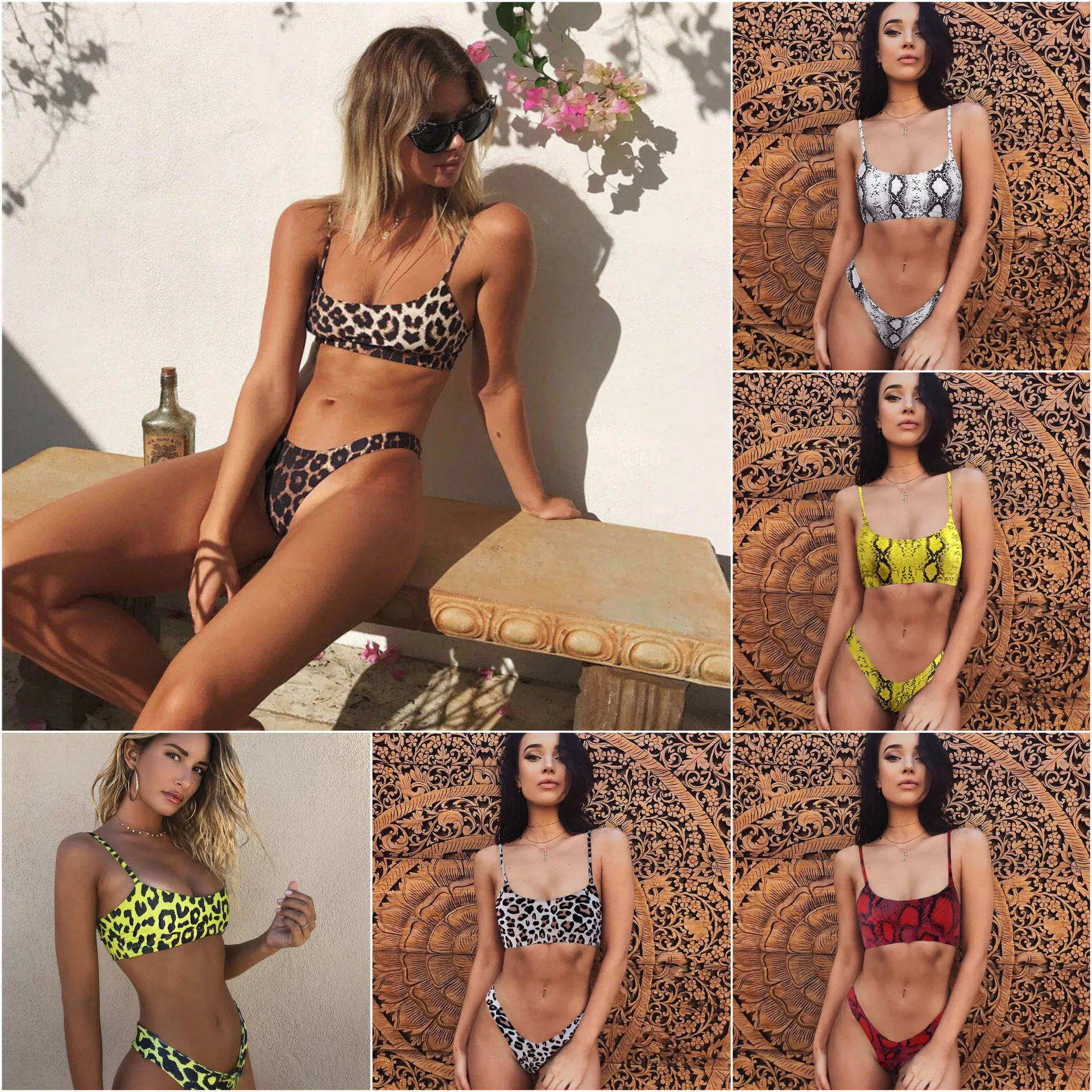 

2022 New Women Sexy Wear Bikini Female Swimwear Beach Bikini Leopard Beachwear Set BathingSuit Snakeskin Push Up Swimsuit