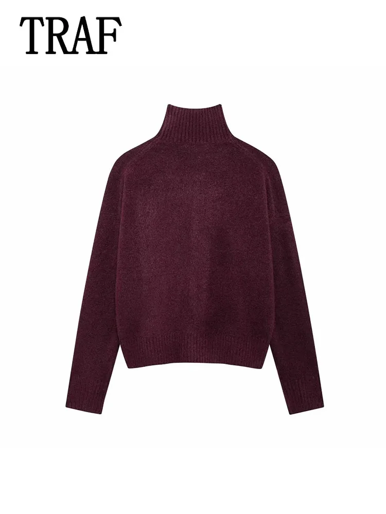 TRAF женский пуловер элегантный теплый повседневный свитер модный однотонный