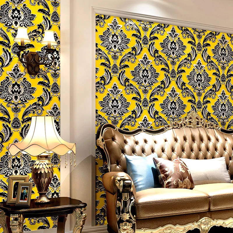 

3D European Damascus Wallpaper Golden Bedroom Living Room Engineering Hotel Background KTV Wallpaper