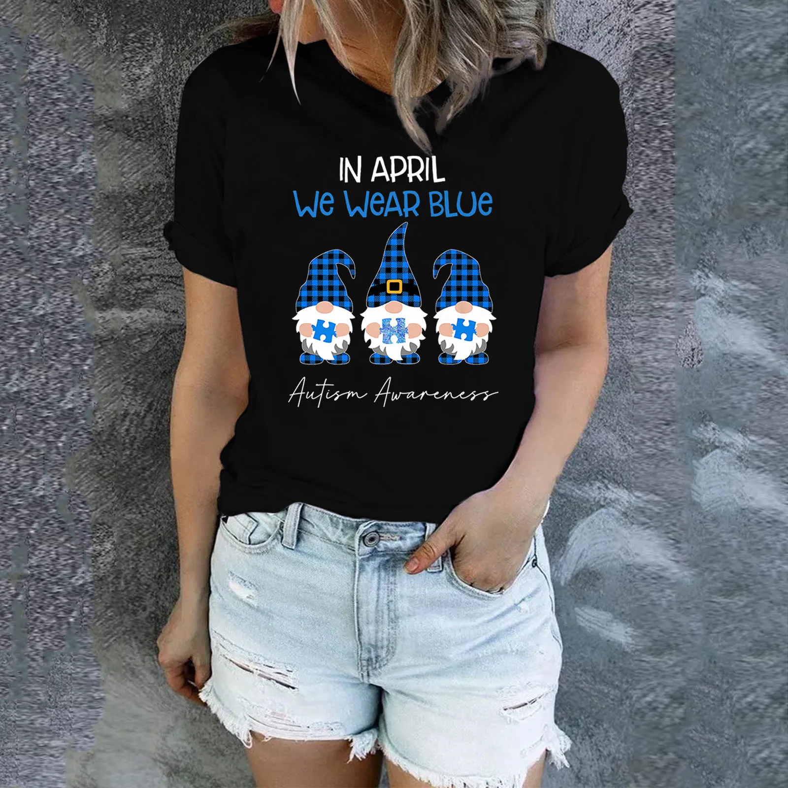 

Stretch Shirt Womens Casual Sports T Shirt Wear Blue Awareness Month T Shirt Stretch Shirt Swim Tee