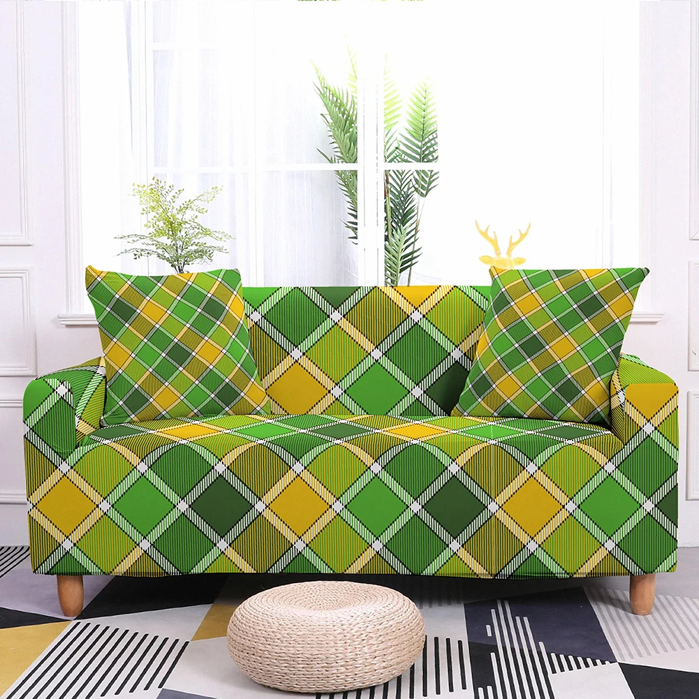 

1/2/3/4 Seater Stretch Sofa Cover For Living Room Gold Geometric Sectional Couch Cover Elastic Armchair Slipcover L-Shaped