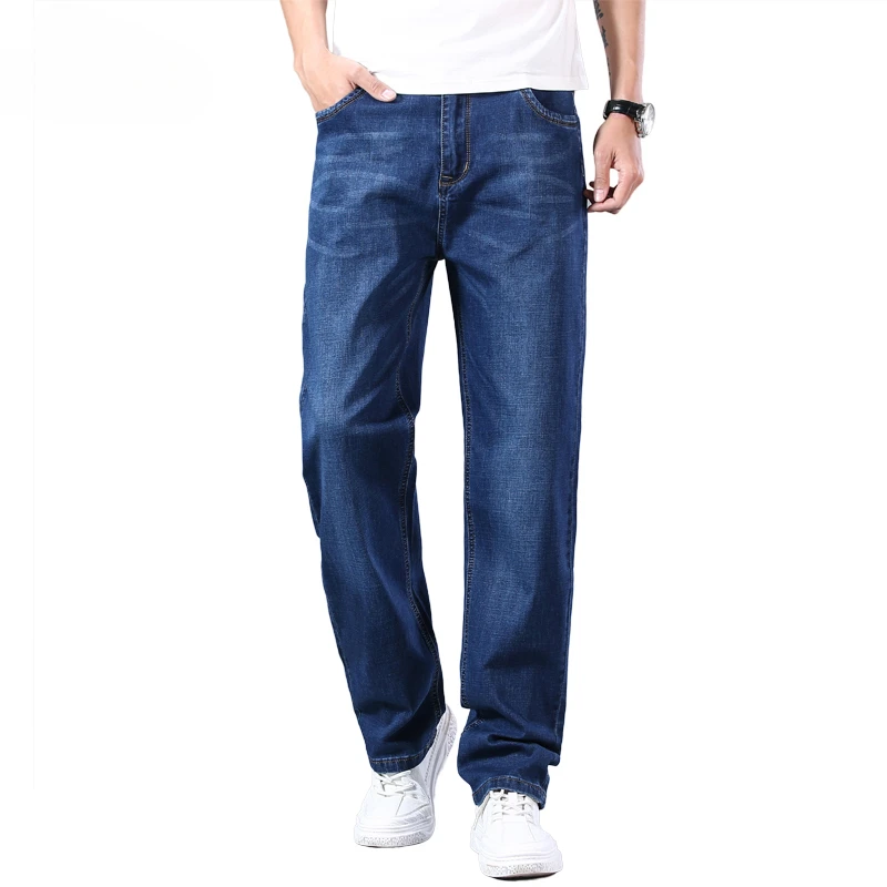 

cotton stretch men's straight loose loose summer thin jeans 2022 spring classic brand casual lightweight jeans blue