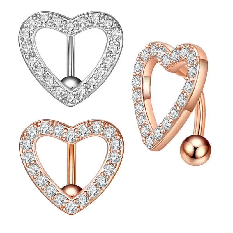 

Belly Button Navel Ring Piercing Rings Belly Jewelry Bar Heart Reversed Bar
