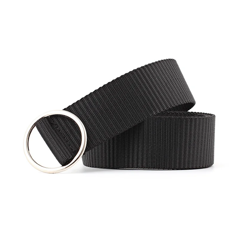 

Korean round buckle canvas belt men's and women's universal trouser belt couple student belt