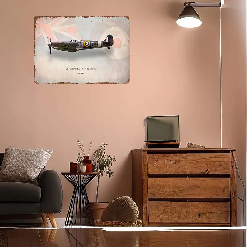 Фото Металлический 3D-постер Supermarine Spitfire Mk Vb BM597 с индивидуальным текстовым дизайном, винтажная жестяная табличка для декора спальни и комнаты №4