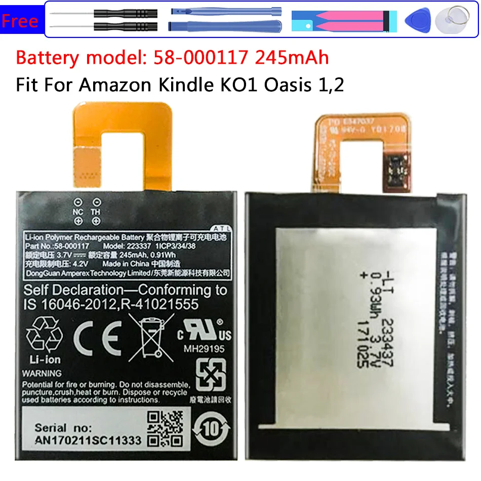 

Аккумулятор 245 мАч 58-000117 для Amazon Kindle KO1 Oasis 1,2 Oasis1 Oasis2 Tablet Bateira с бесплатными инструментами