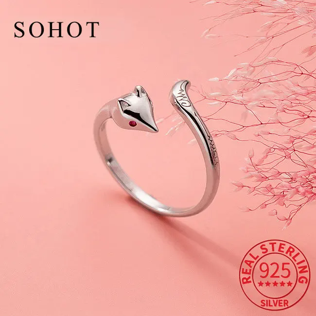 

INS Real 925 Sterling Silver Zircon Box Adjustable Ring For Fashion Women Cute Animal Fine Jewelry Minimalist Bijoux