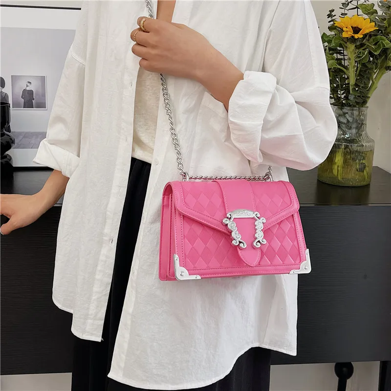 Western-style Women's Bag Quality Leather Shoulder Bags For Women Brand Messenge Retro Thread Heart Female Bag Chain Square Bags