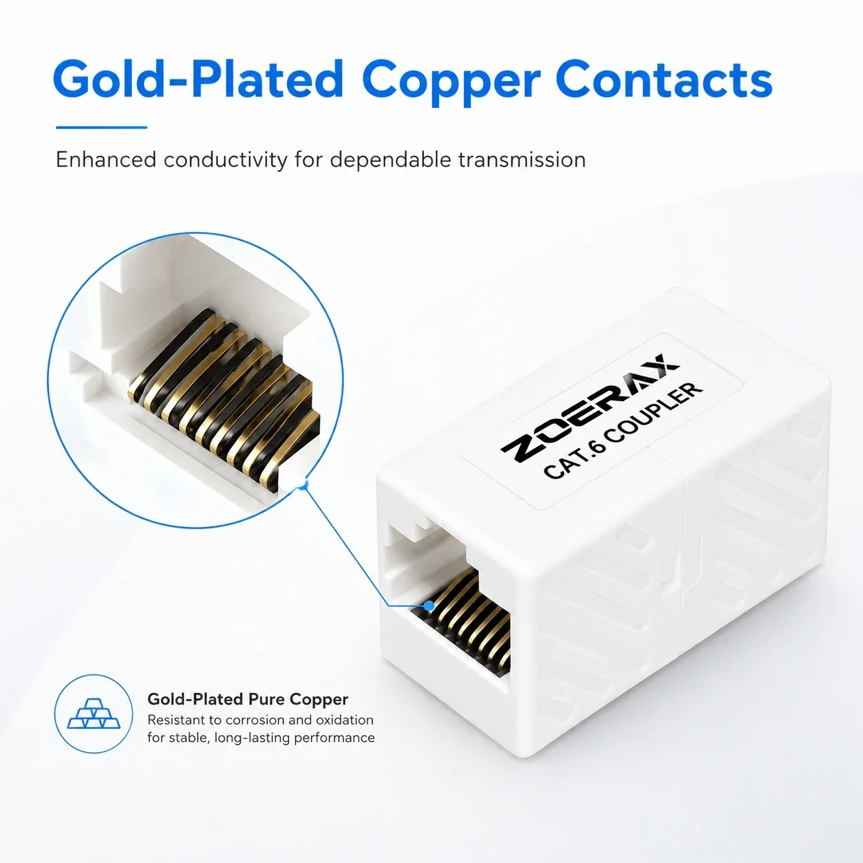 Фото Соединитель ZoeRax CAT6 RJ45, удлинитель Ethernet 10 Гбит/с, Plug and Play, разъем «мама-мама» для Cat6 Cat5e, для домашней и офисной сети LAN №4