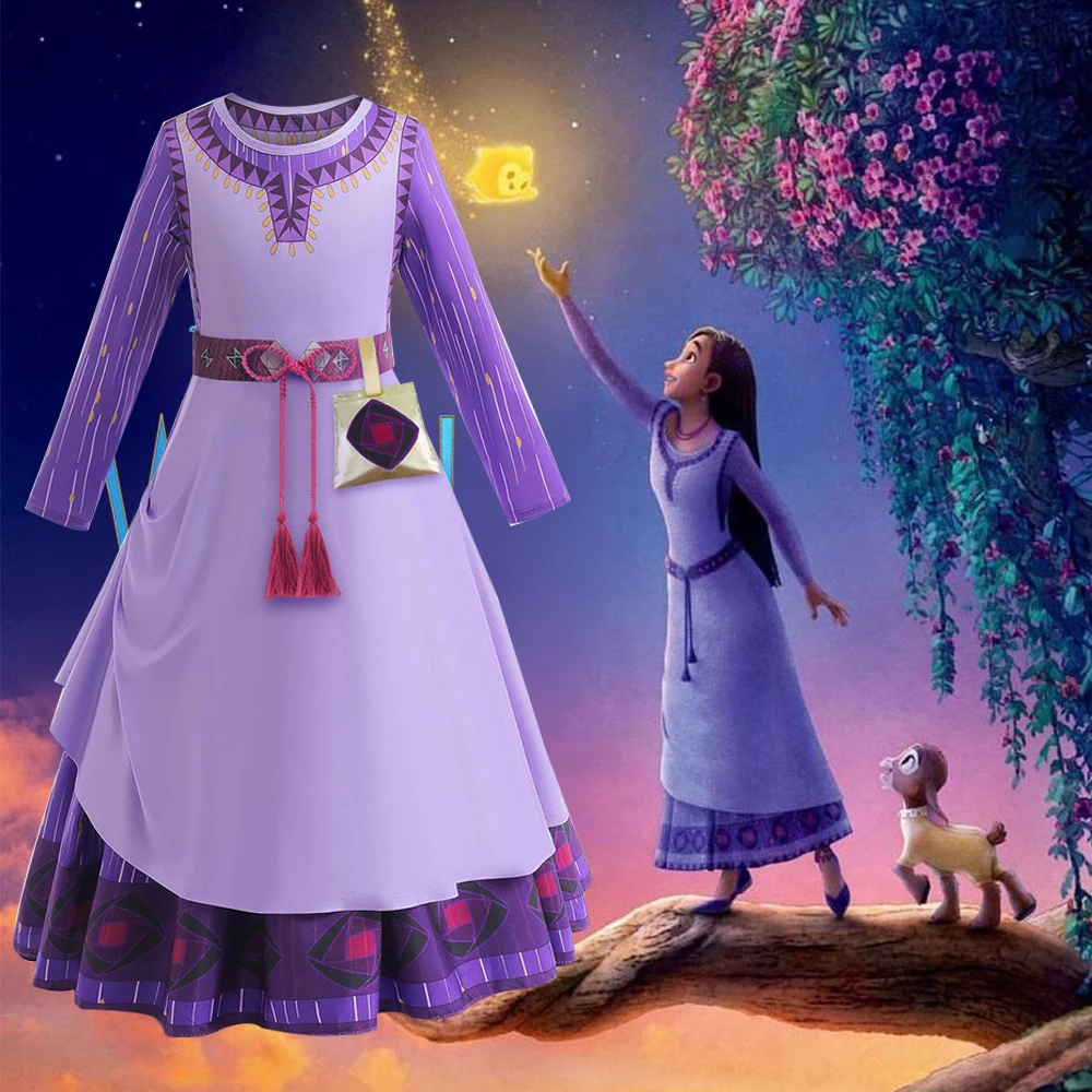 

Костюм Принцессы Disney Wish Asha для детей, маскарадное карнавальное платье для девочек, детская одежда, детское платье на день рождения, бальное платье