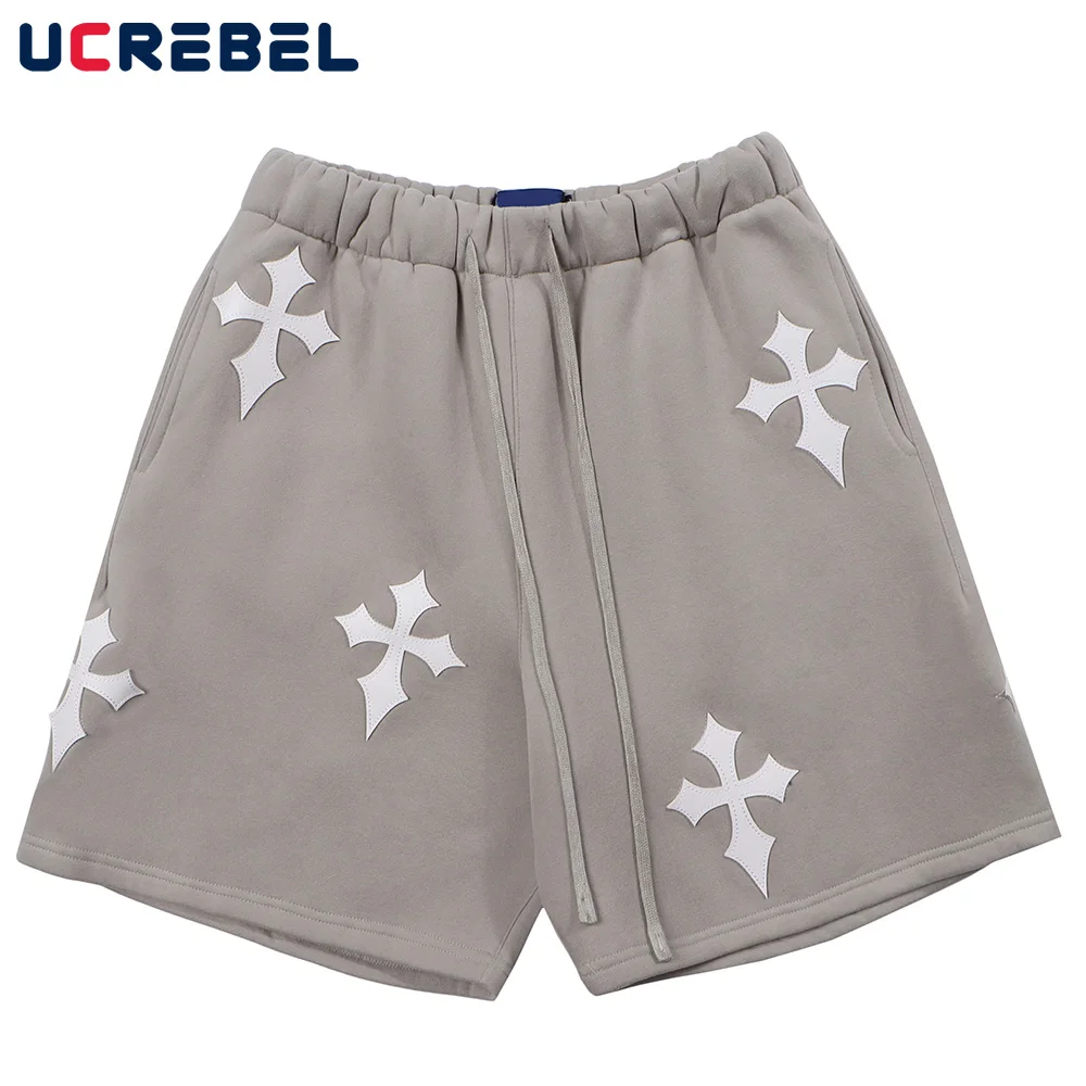 

Мужские спортивные шорты на завязках, повседневные шорты с вышивкой крестом и эластичным поясом, уличная одежда до колена, на лето