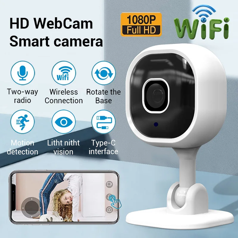 

Mini Camera Wifi Camera HD Video Type-C Two-way Intercom Night Vision Support 128 GB TF Card Auto Recording Baby Minitor Webcam