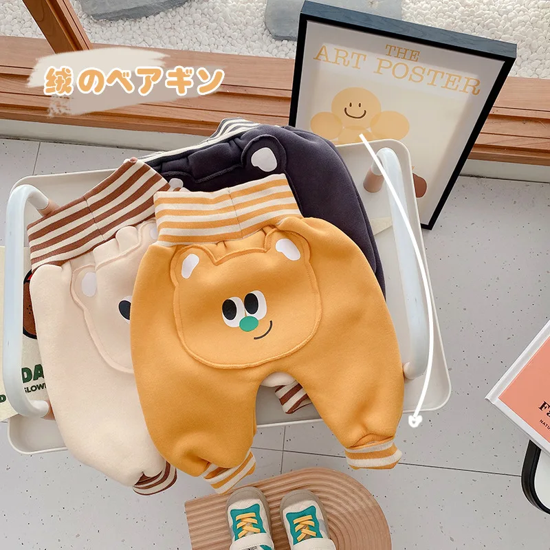 

0-2Y Cute Winter Baby Cartoon Pants Boys Girl High Waist Protection Belly Children Toddler Keep Warm Pants Newborn Warm PP Pants