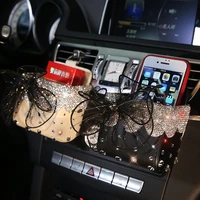 diamond crystal portable car storage box bag lace bowknot auto vent mount holder cosmetics case universal mobile phone bag
