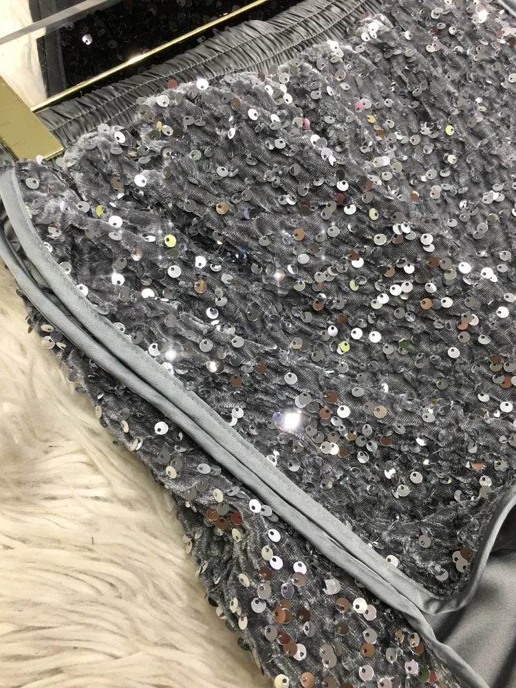 Blingbling Handmade Sequins Women Shorts All-match Elastic High Waist Sports Shorts Shiny Wide Leg Casual Pants 2023 Summer