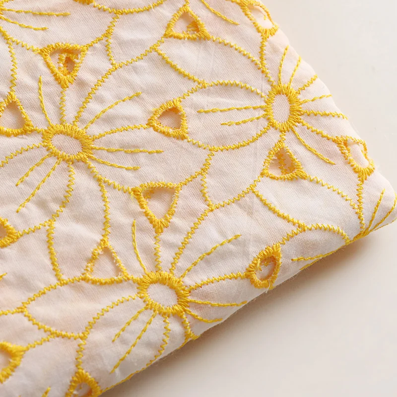 

Soft Yellow Cotton Fabric Embroidery Hollow Fabric For Clothing Custom Skirt Handmade DIY Fabric Accessories