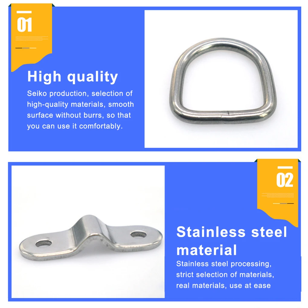 

6X D Ring Tie-down Anchor Replaced Part Compact Size Stainless Steel Long-lasting No Burrs Load-bearing Yacht Accessories