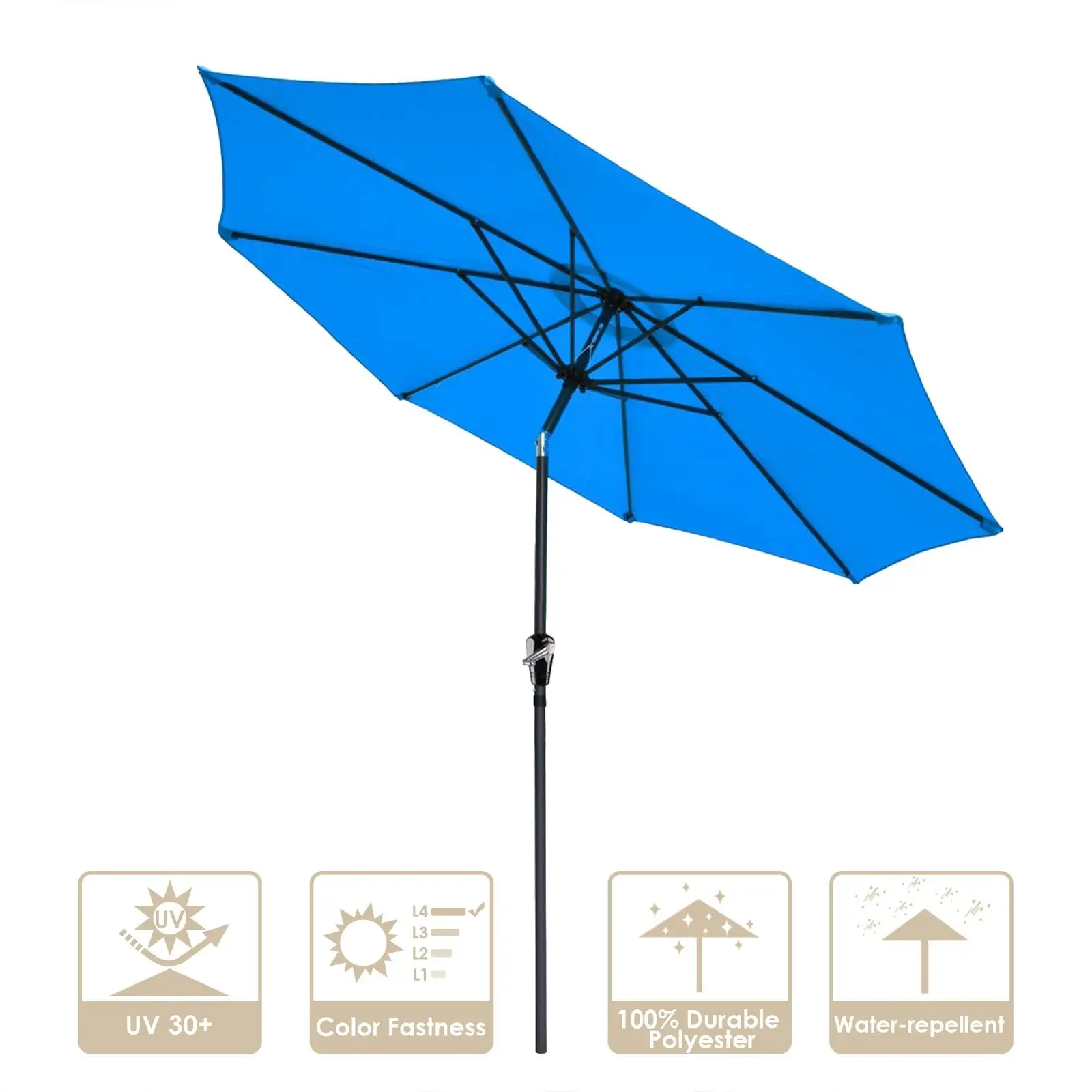

UV-protection Durable Canopy 9 Ft AL Tilt Umbrella Blue Ships From The US