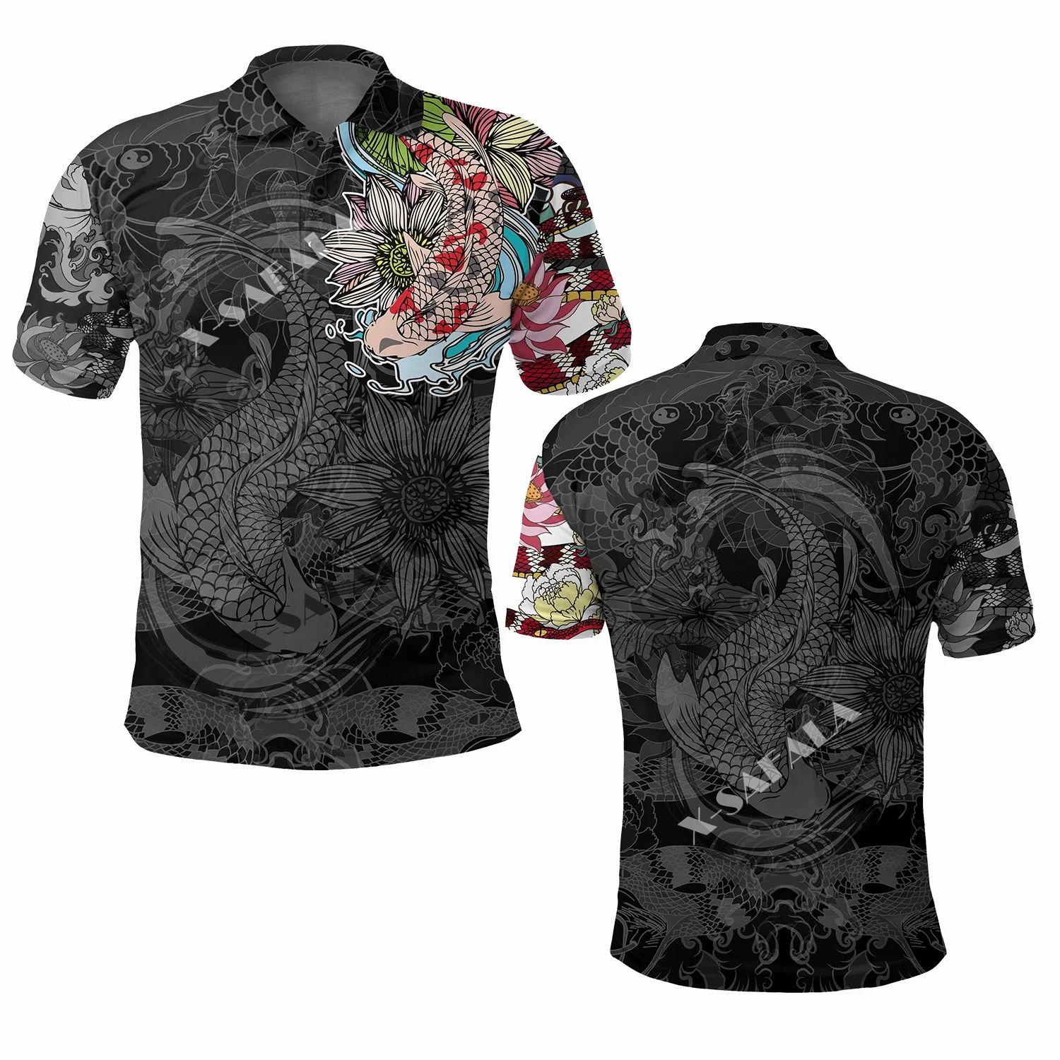 Поло мужское с 3D-принтом японская рубашка-поло коротким рукавом воротником