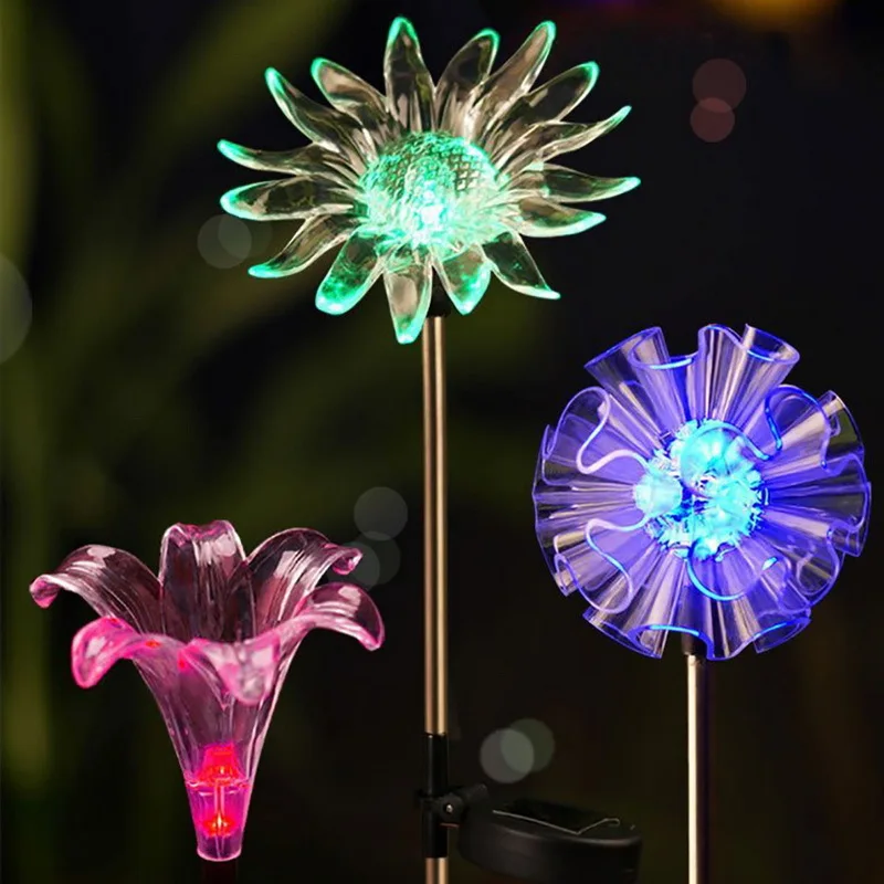 

Solar Light LED colorful light Outdoor Lotus Dandelion Lily Sunflower Stake Lights for Yard Garden Path Way Landscape Lamp