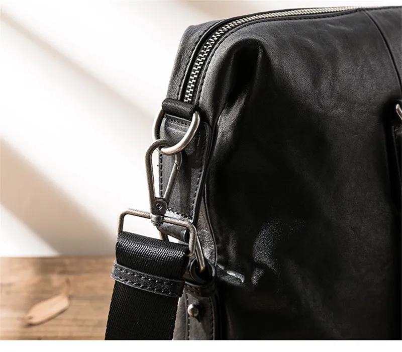 Simple casual high quality natural genuine leather men's black portable briefcase women's soft cowhide travel computer bag