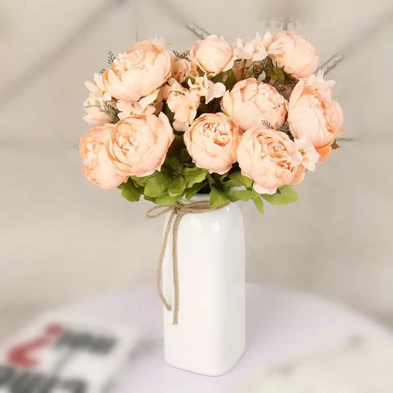 

1 Bouquet 13 heads Artificial Peony Tea Rose Flowers Camellia Silk Fake Flower flores for DIY Home Garden Wedding Decoration