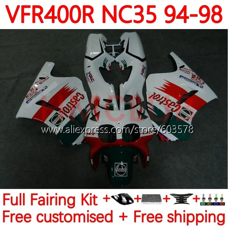 

Body For HONDA VFR400R RVF VFR 400 VFR400 R RR CC V4 1994 1995 1996 1997 1998 NC35 94 95 96 97 98 Fairing 134No.18 Castrol red
