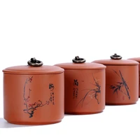 chinese brick red ceramic jar sealed tea bag storage box cylindrical porcelain jar food candy storage jar craft home decoration
