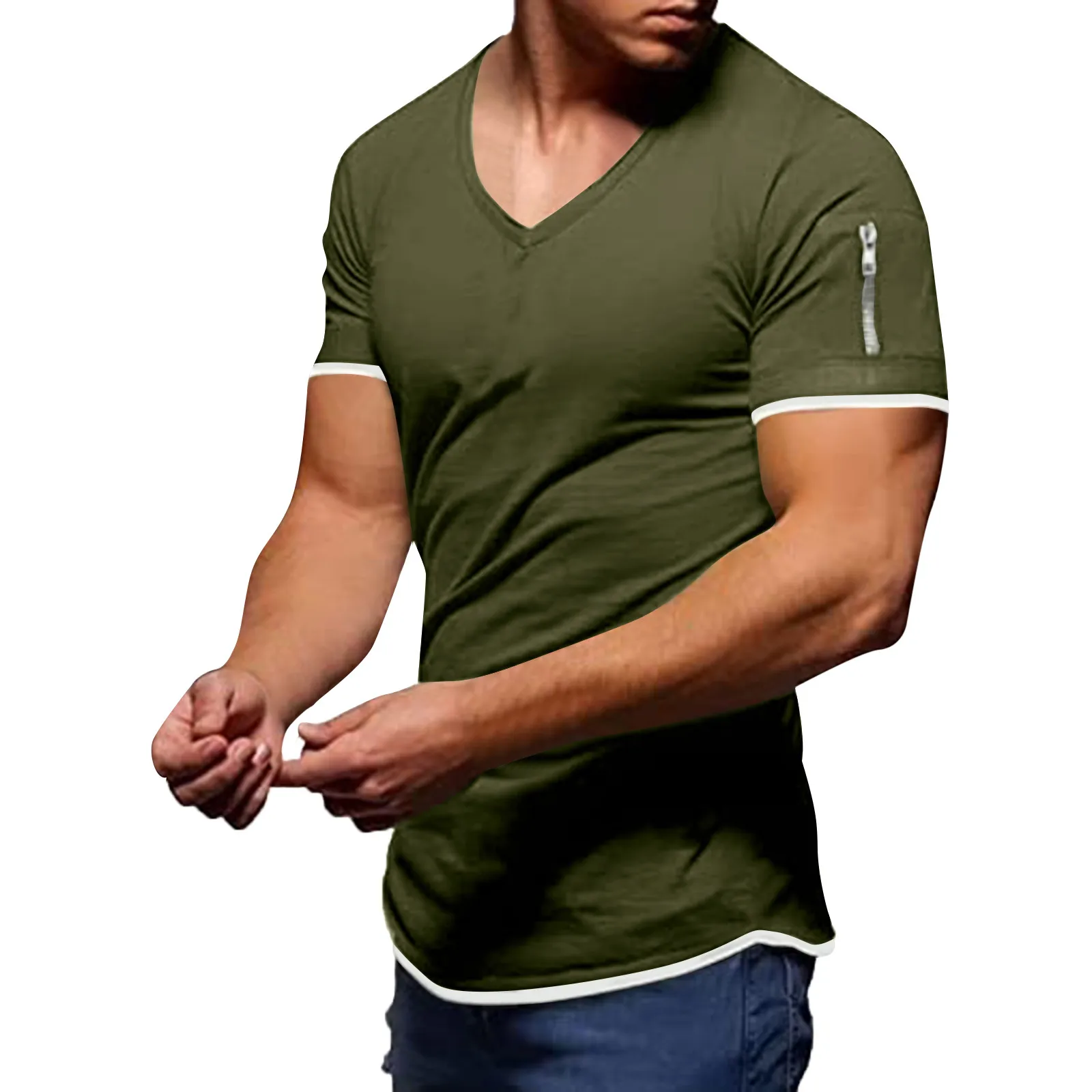 mens short sleeve shirt with zipper pocket