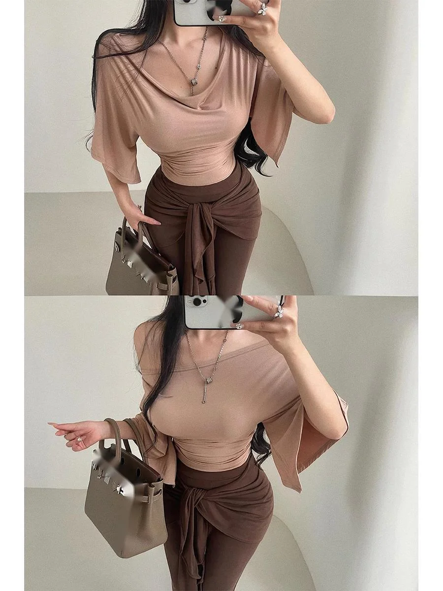 Desire Сексуальная футболка с откидным воротником на одно плечо морщинистая