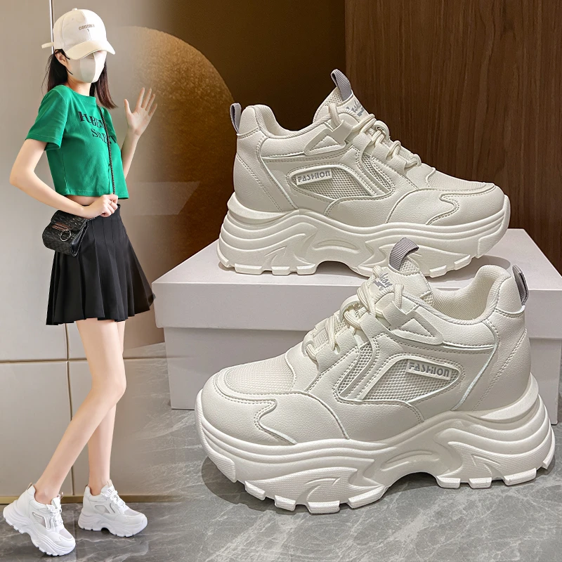 2023 New Hidden High Heels Outdoor Sports Shoes Breathable Mesh Sports Shoes Women's Mix and Match Elevated Casual Shoes