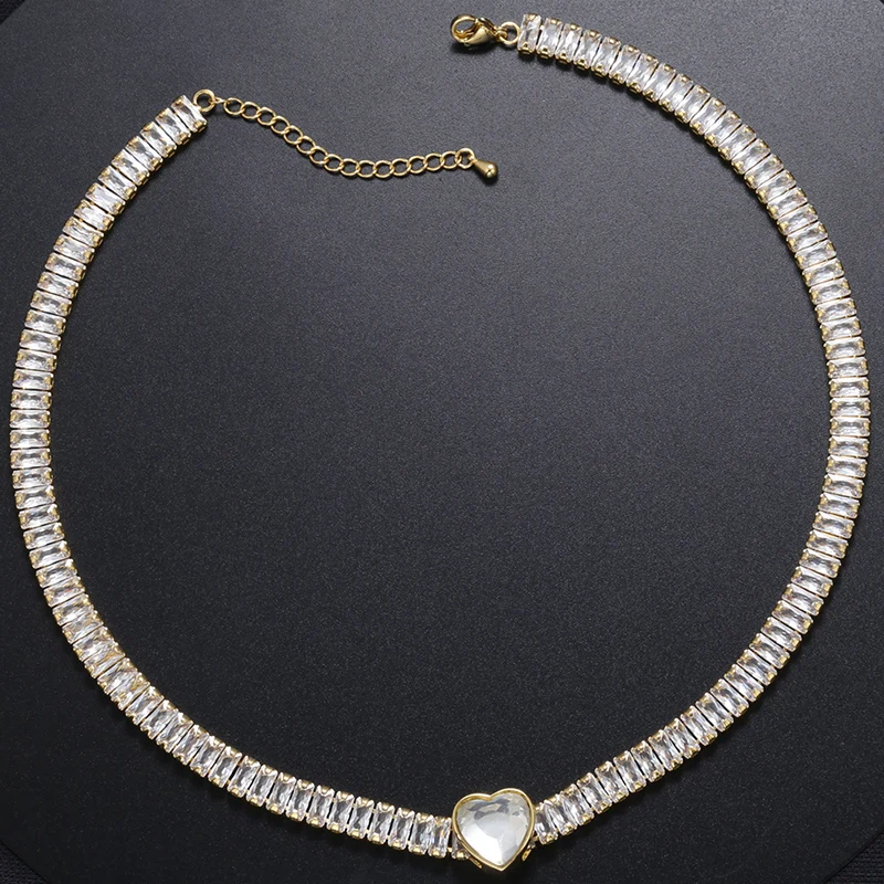 ZHUKOU Iced Out AAAA Циркон Сердце теннисная цепочка ожерелье женское модное ювелирное