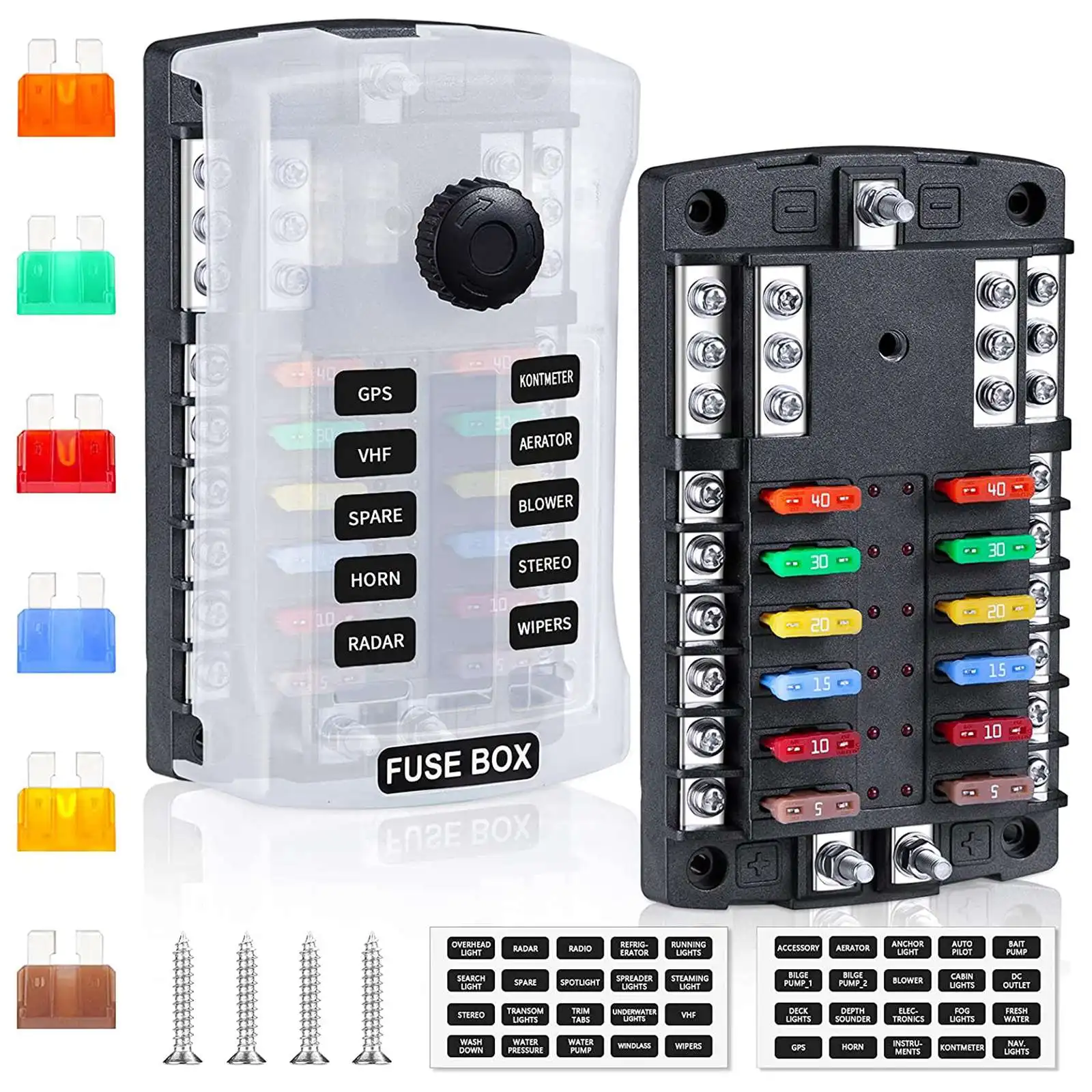 

300A 12 Way Blade Fuse Block Fuse Box ,ATC/ATO Fuse Holder Panel with LED Indicator for 12V/24V Car Truck Boat Marine