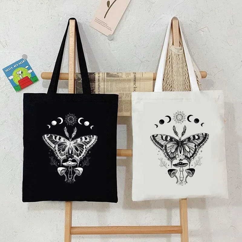 Сумка на плечо винтажная холщовая сумка-тоут с Солнцем и Луной бабочкой женская