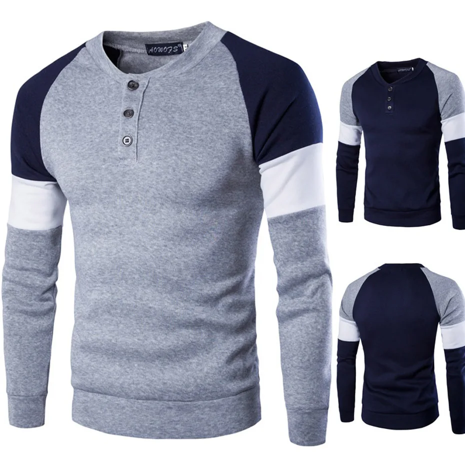 Nice Men's Spring Sweater Male Long Sleeve Tops Cotton Slim Fit Solid Color Slim Fit Casual Streetwear Sweatshirts
