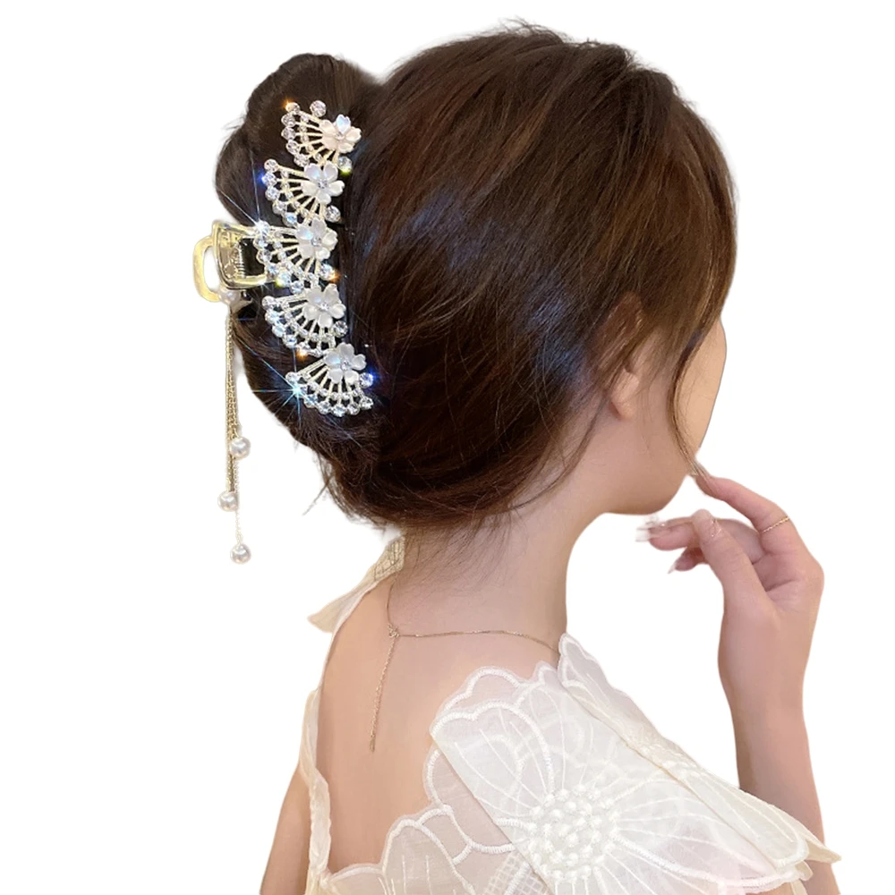 Винтажные заколки для волос с жемчужинами и цветами, элегантная заколка для волос в виде тыльной стороны, Шпилька для волос с искусственными кисточками, большая заколка для акулы, аксессуары для волос