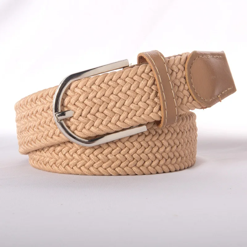 

Fashion Casual Canvas Belt Women Metal Buckle PU Material High Quality Knitting Weaving Versatile Elastic Force Style Waistband